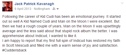 Kid Cudi Facebook post