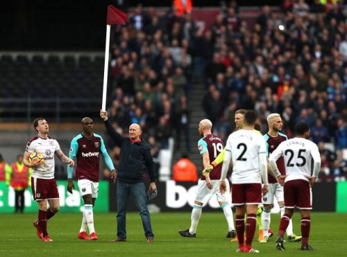 West Ham United fan with corner flag - West Ham v Burnley